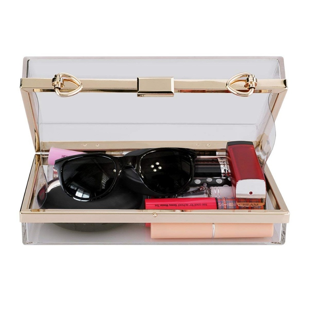 Clear Acrylic Box Clutch Bag With Crossbody Strap - Picture 5 of 6